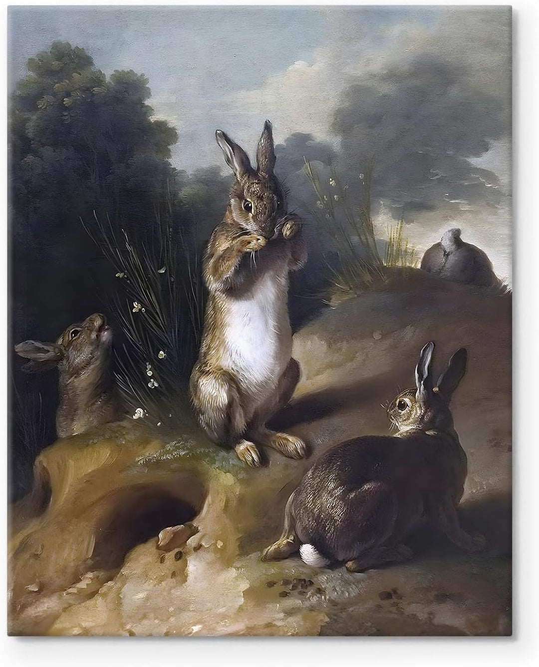 Easter Rabbits Canvas Wall Art, Adorable 4 Hares and Cave Oil Painting Home Decor, Nature-Inspired Wall Decor Stunning Lovable Bunny Canvas Prints for Living Room