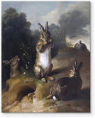 Easter Rabbits Canvas Wall Art, Adorable 4 Hares and Cave Oil Painting Home Decor, Nature-Inspired Wall Decor Stunning Lovable Bunny Canvas Prints for Living Room