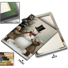 Snowman and Children Christmas Canvas Wall Art, Winter Family Holiday Artwork for Living Room, Bedroom and Entryway