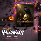 Halloween Raven Canvas Wall Art, Gothic Moonlit Bird Decor