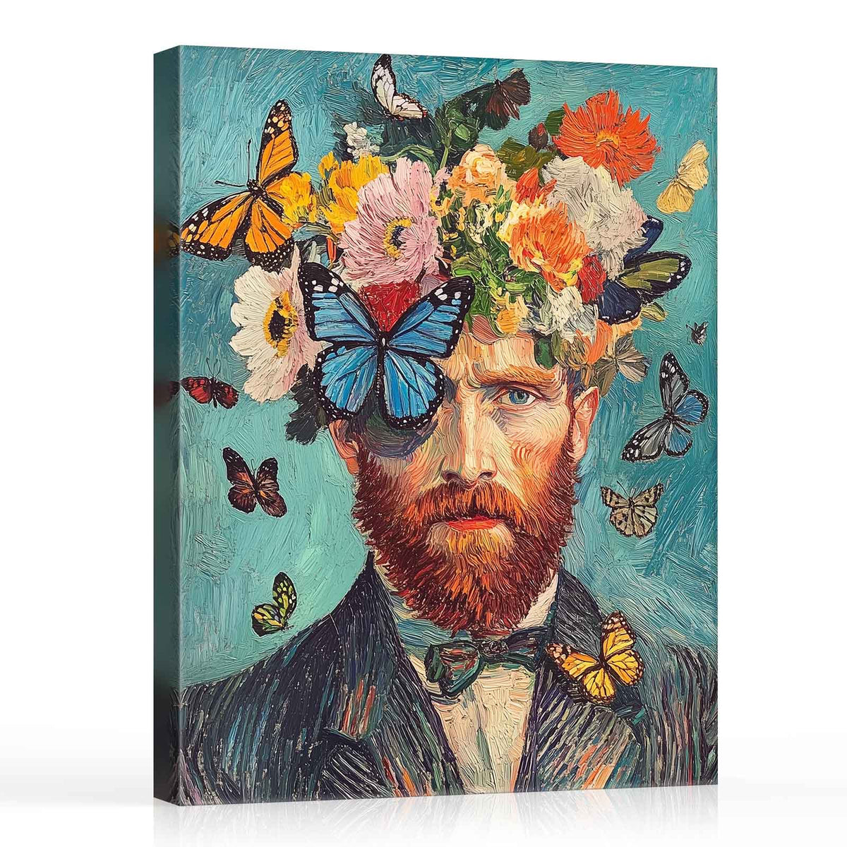 Bearded Man with Flowers and Butterflies Wall Art