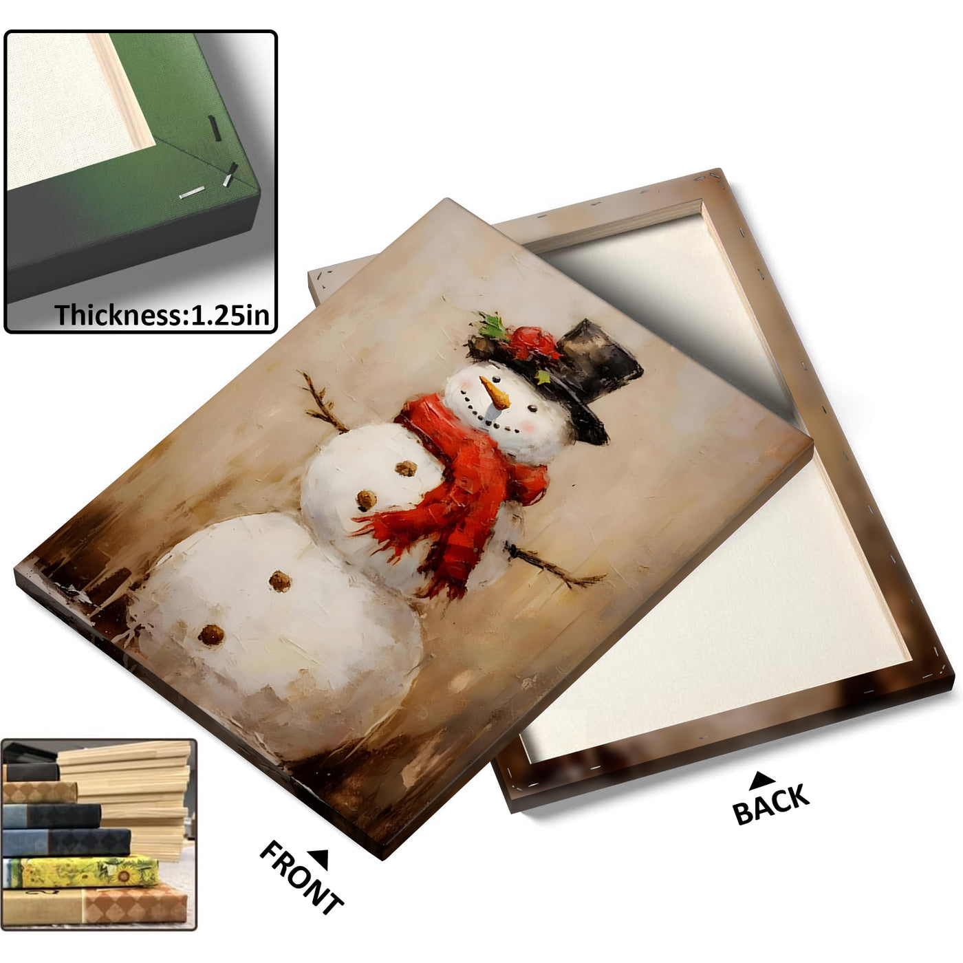 Christmas Snowman Canvas Wall Art, Rustic Snowman with Red Scarf and Black Hat Holiday Decor for Living Room
