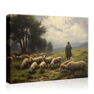 Classic Pastoral Landscape Painting Shepherd and Sheep Pasture Wall Art