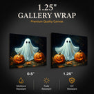 Cute Ghost and Pumpkin Halloween Canvas Wall Art, Whimsical Gothic Fall Decor for Home, Bedroom and Kids’ Room