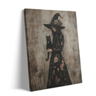 Floral Witch and Black Cat Halloween Canvas Wall Art