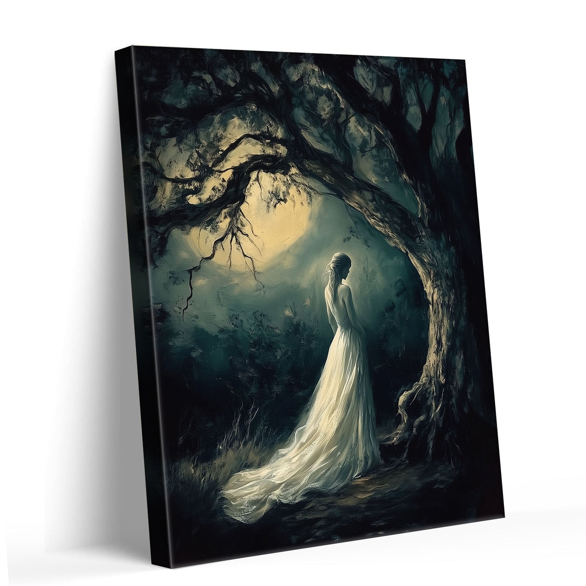 Dark Romantic Fantasy Painting Ghostly Woman in the Enchanted Forest Wall Art