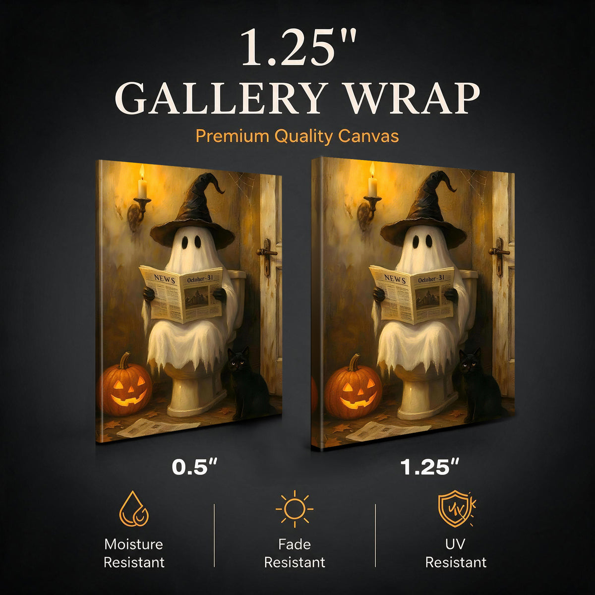 Haunted Newspaper Ghost Halloween Canvas Wall Art