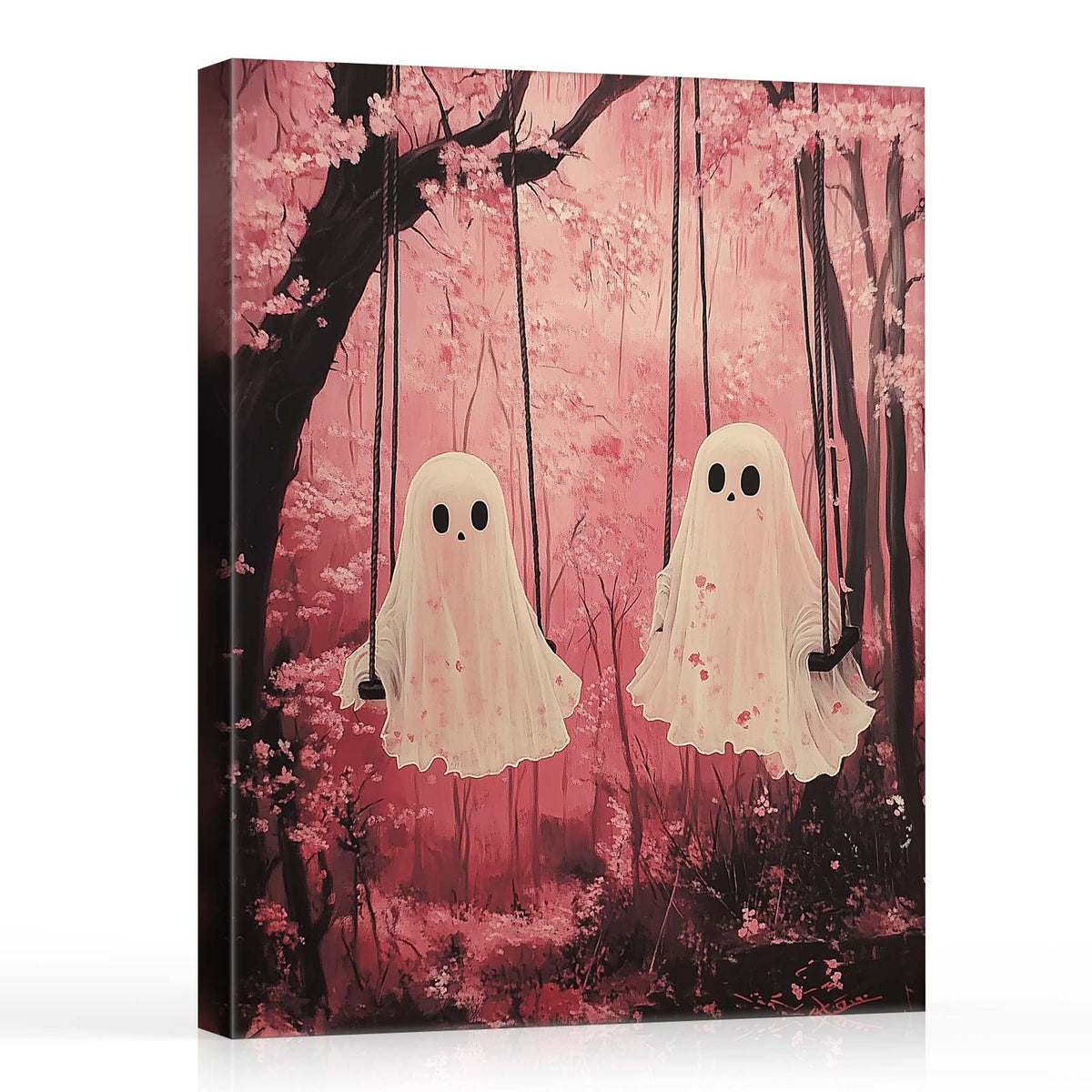 Cute Ghosts in the Cherry Blossom Forest Wall Art