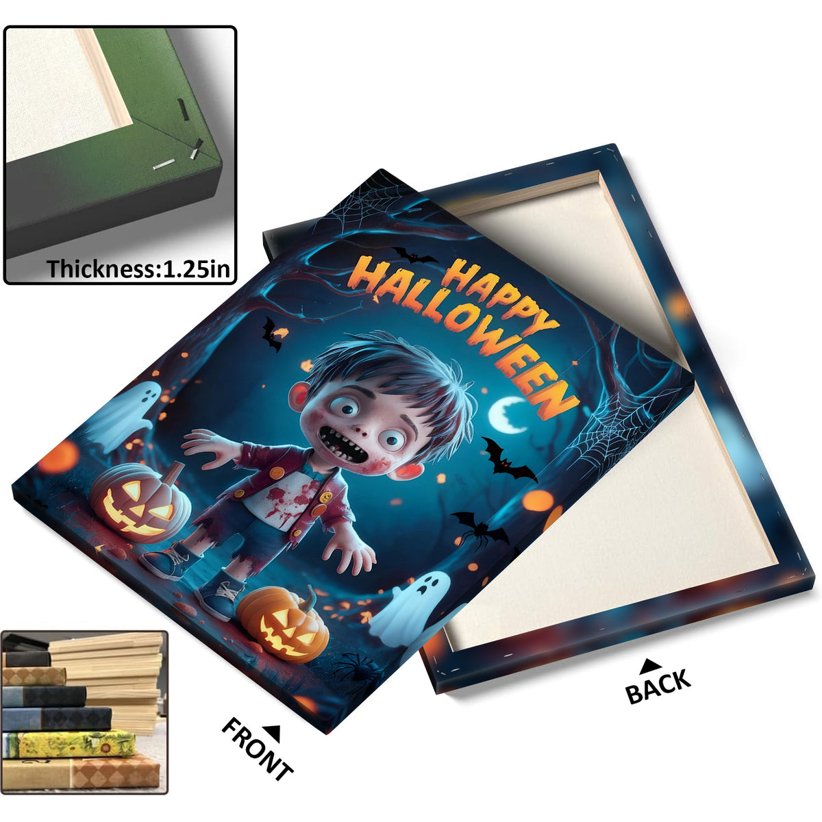 Little Zombie’s Halloween Night Canvas Wall Art for Kids
