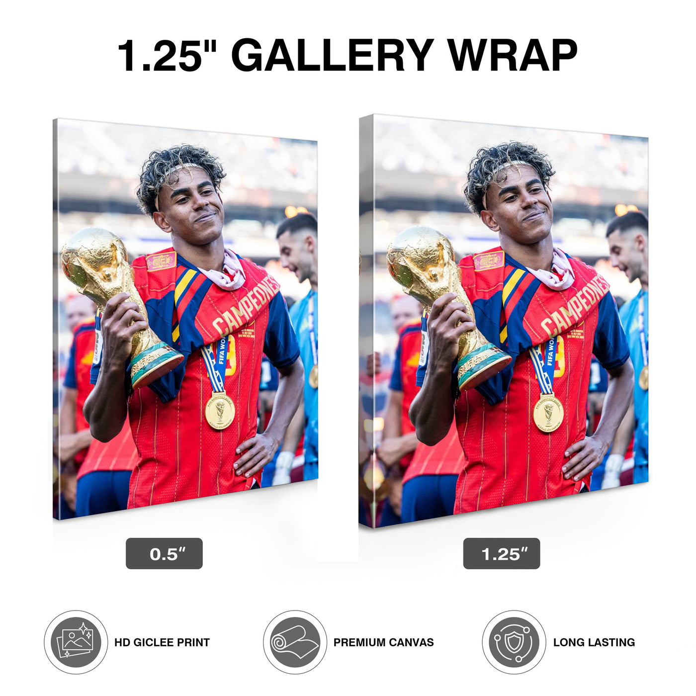 Lamine Yamal Champion Trophy Canvas Wall Art – Spain Soccer Celebration Print