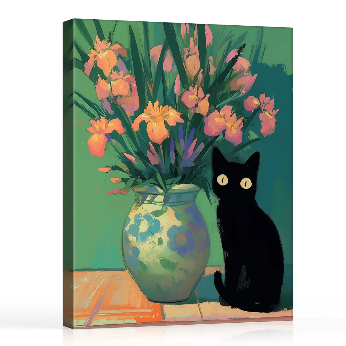 Black Cat Floral Vase Wall Art