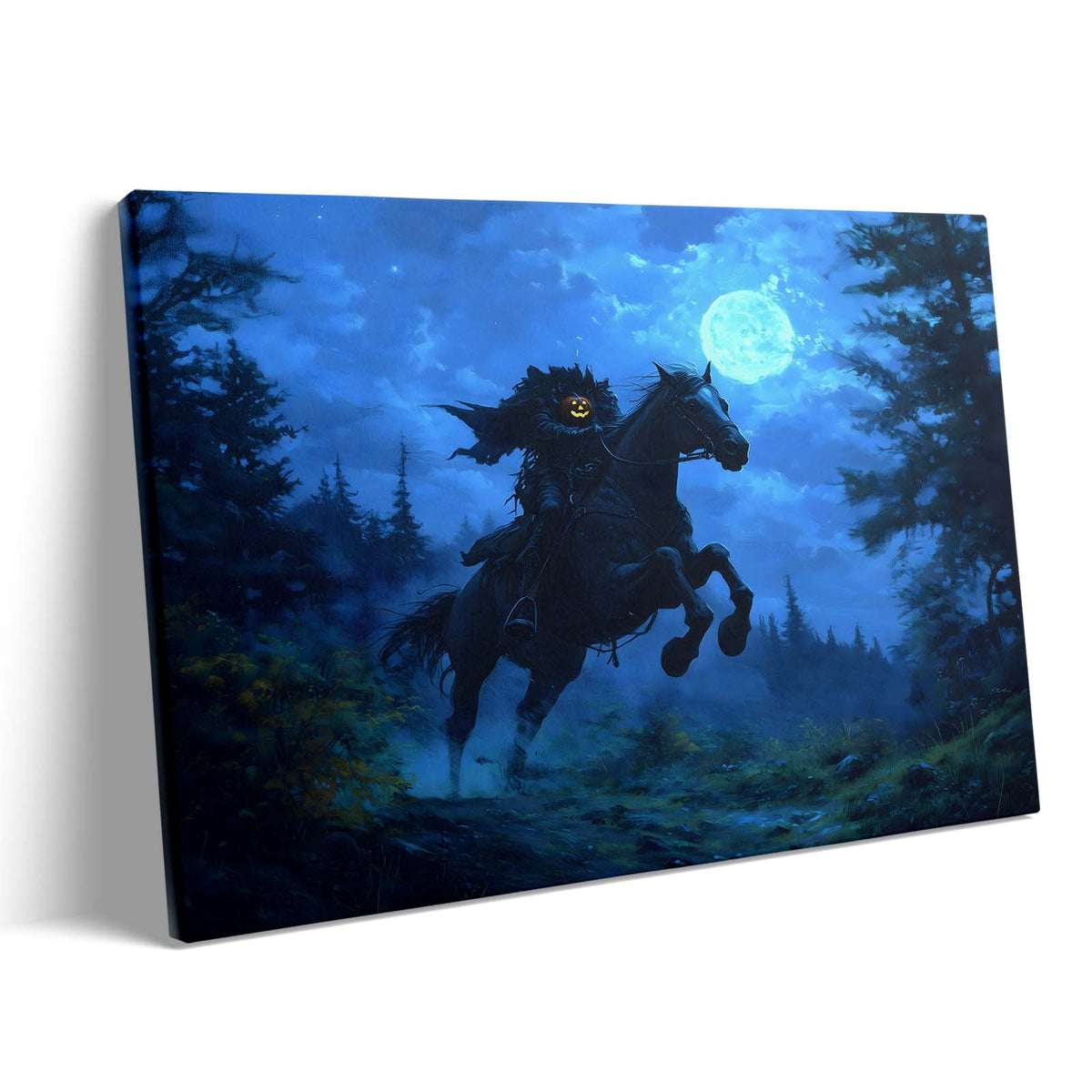 Moonlit Headless Horseman Halloween Canvas Wall Art
