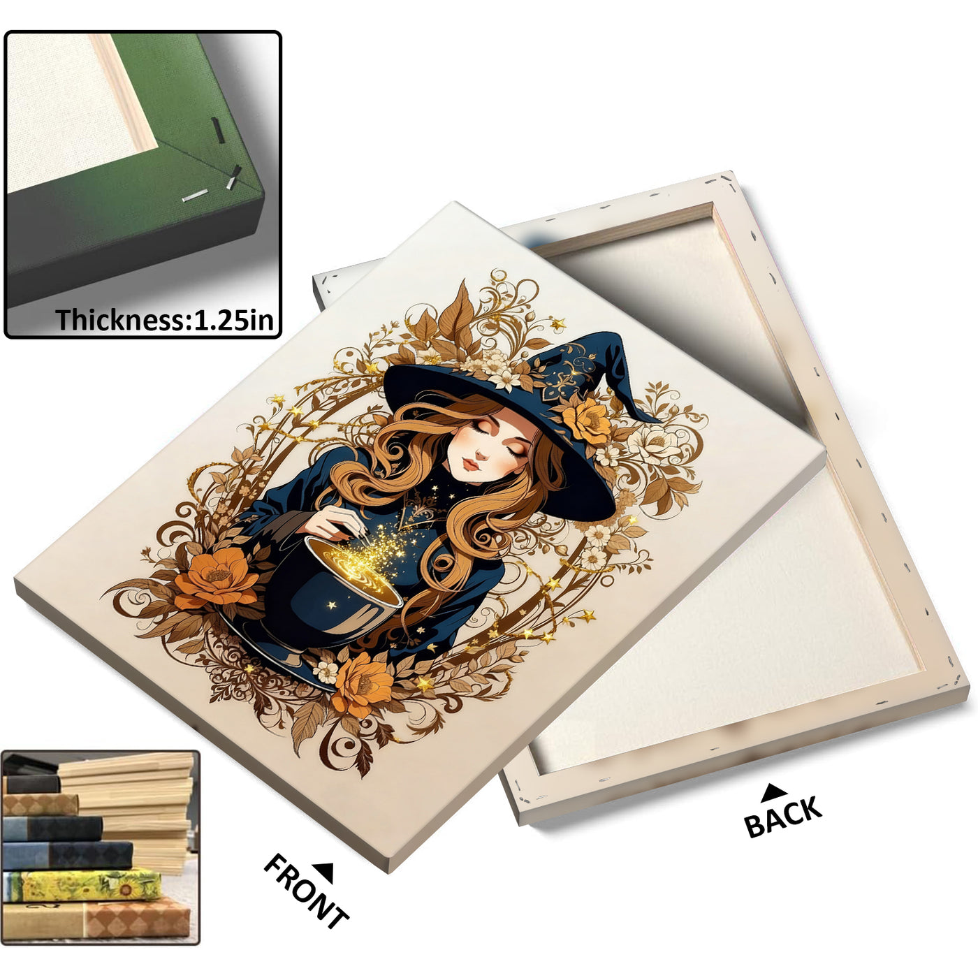 Enchanted Floral Witch Halloween Canvas Wall Art