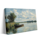 Impressionist Lakeside Landscape Painting Peaceful Lake and Rowboat Wall Art