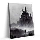 Haunted Gothic Castle in the Mist with Bats Illustration Halloween Wall Art