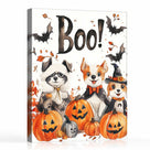 Halloween Boo! Animal Friends Canvas Wall Art – Cute Watercolor Dogs, Bats and Pumpkins Decor