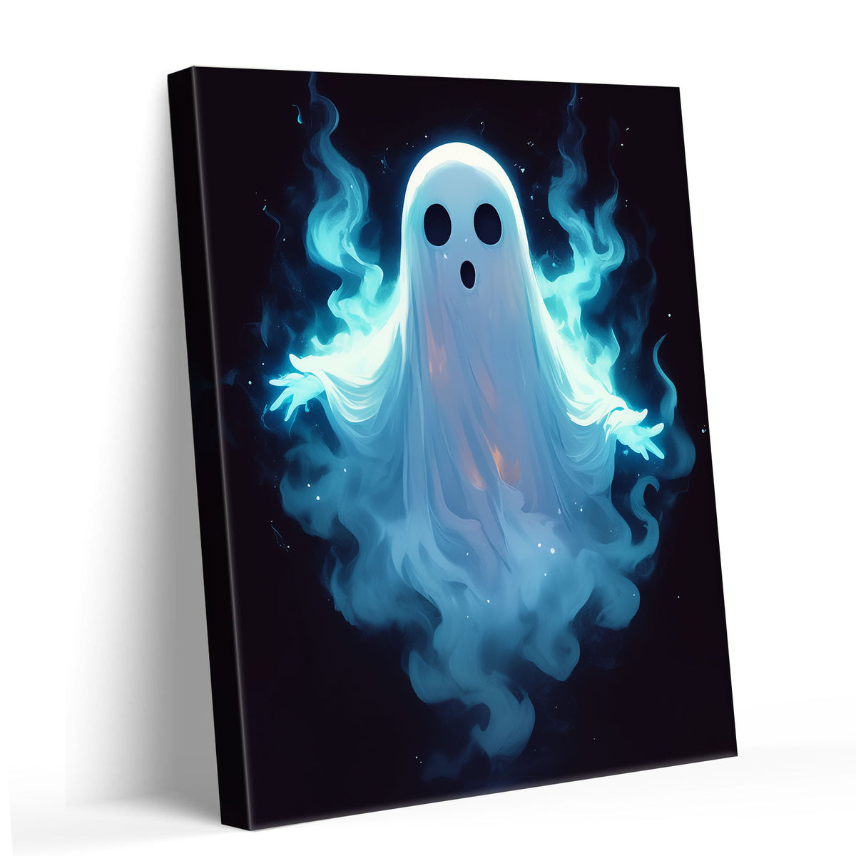 Haunted Glowing Blue Ghost Illustration Halloween Wall Art