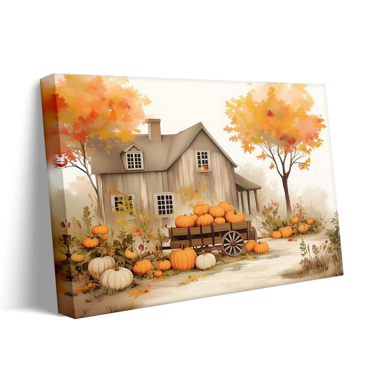 Autumn Pumpkin Farmhouse Charming Rustic Fall Harvest Illustration Wall Art