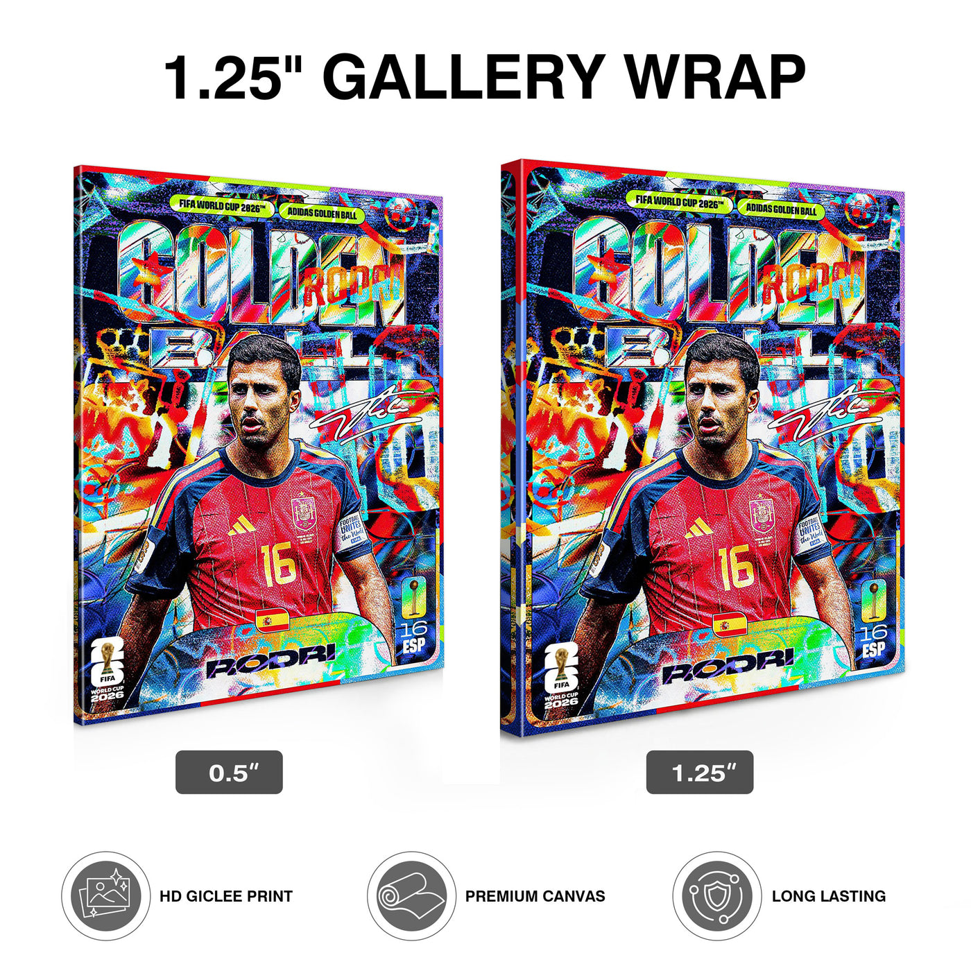 Rodri Golden Ball Graffiti Canvas Wall Art – Spain No. 16 Soccer Print
