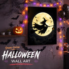 Witch Silhouette Halloween Canvas Wall Art, Magical Gothic Decor