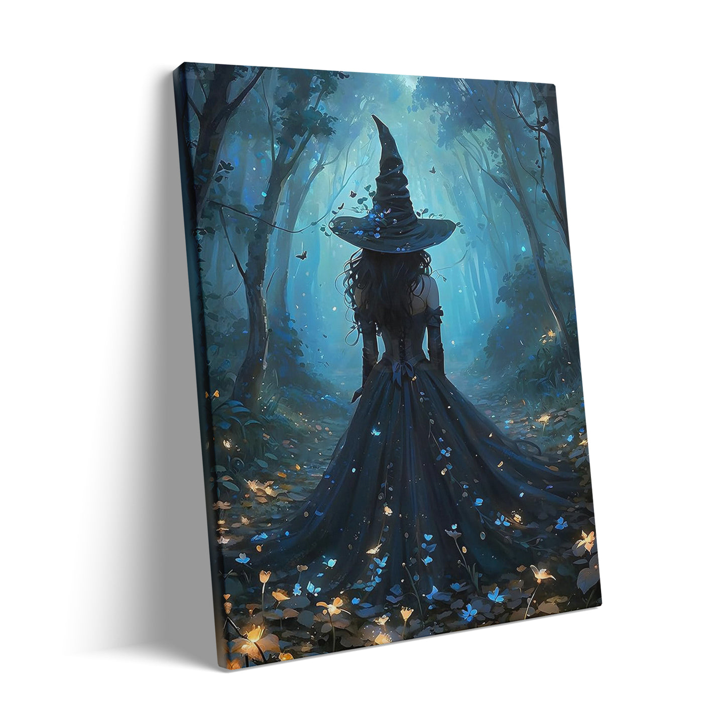 Mystic Blue Forest Witch Halloween Canvas Wall Art