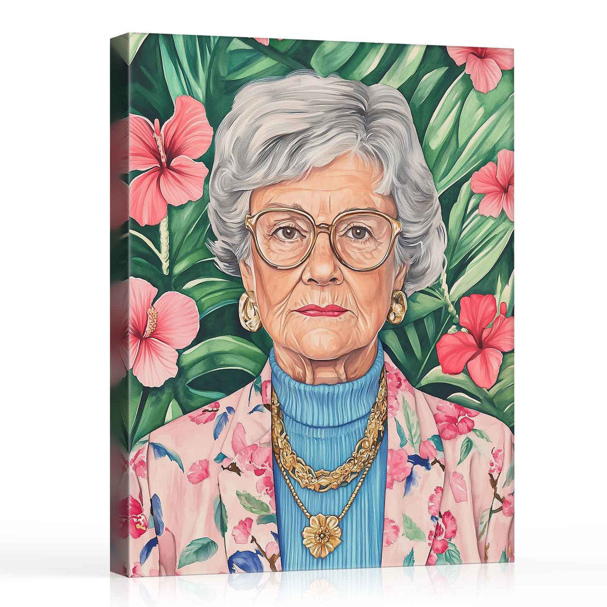Funny Grandma Floral Portrait Wall Art