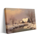 Snowy Winter Village by the River Impressionist Snowy Countryside Landscape Painting Wall Art