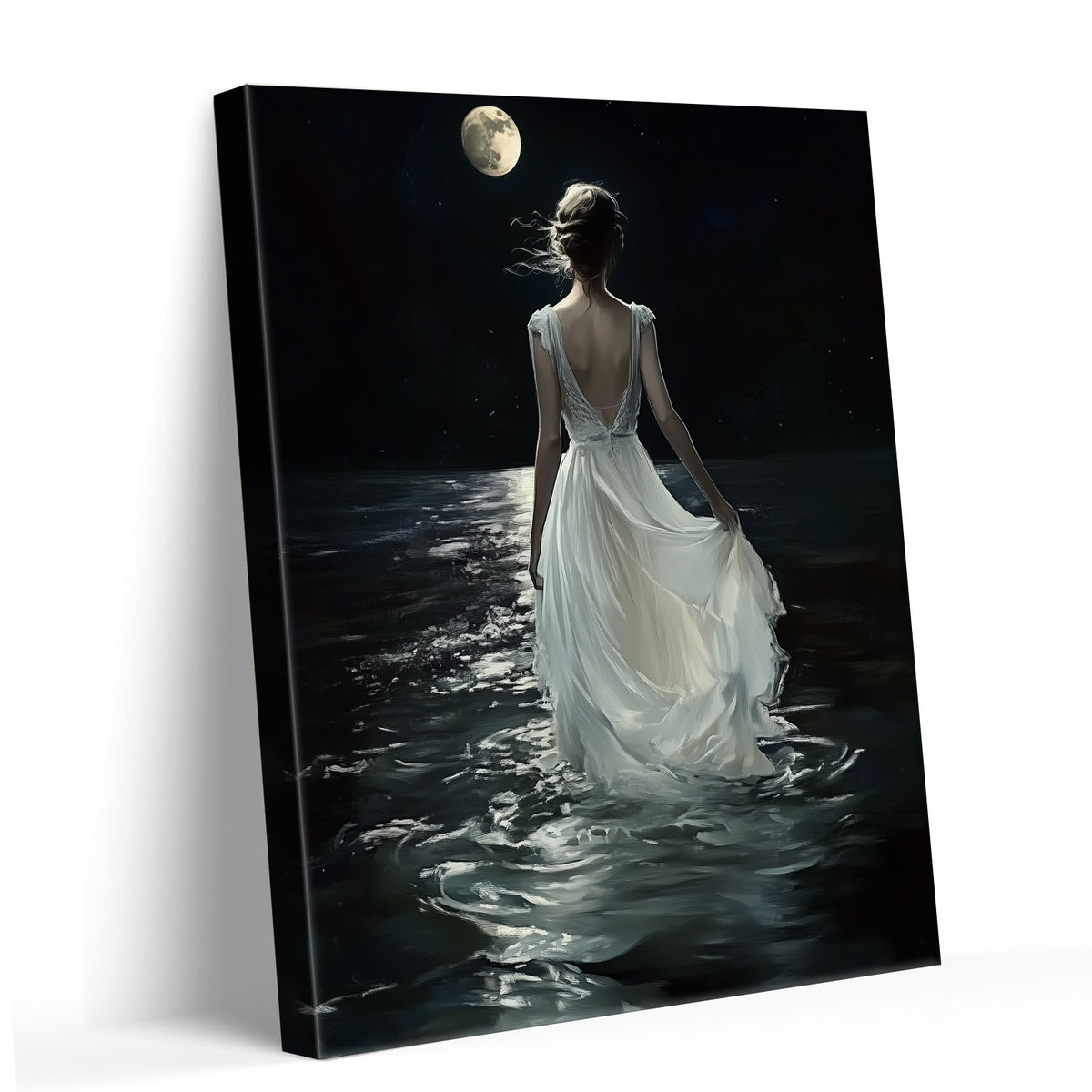 Dreamy Romantic Fantasy Painting Moonlit Woman by the Sea Wall Art