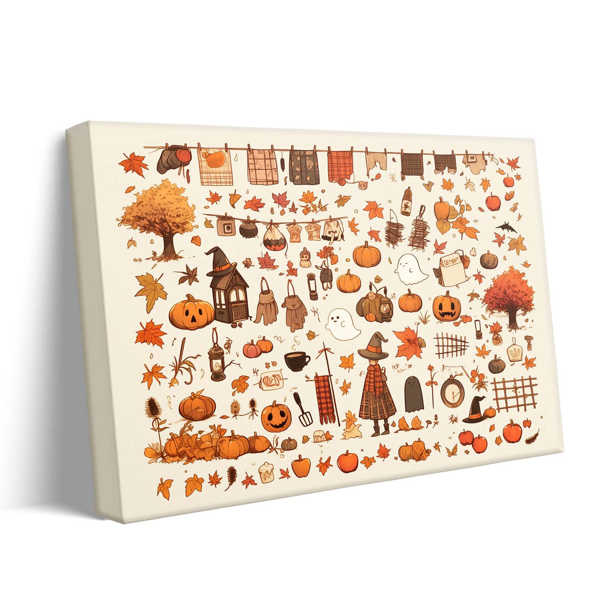 Autumn Cozy Halloween Doodle Collage Illustration Wall Art