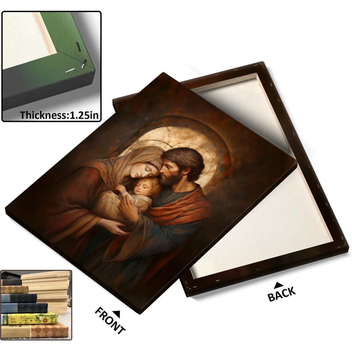 Holy Family Portrait Canvas Wall Art – Mary, Joseph and Baby Jesus Religious Home Decor
