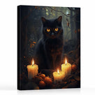 Enchanted Forest Black Cat Painting and Candles Halloween Wall Art