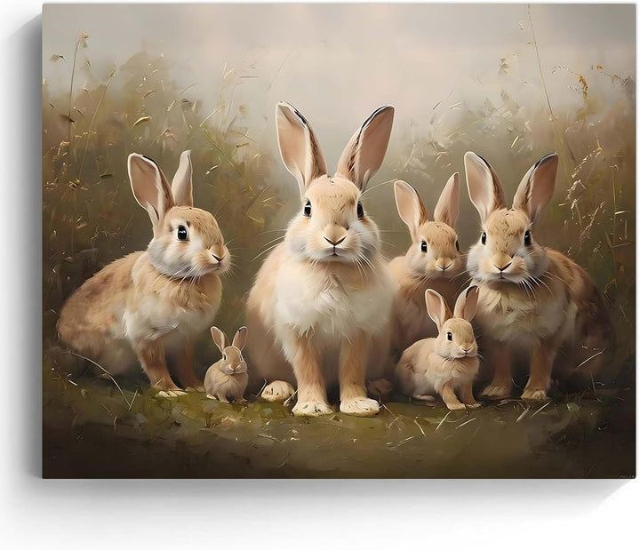 Easter Grassland Rabbits Canvas Wall Art Adorable Hares Oil Painting Home Decor, Nature-Inspired Wall Decor Stunning Lovable Bunny Canvas Prints