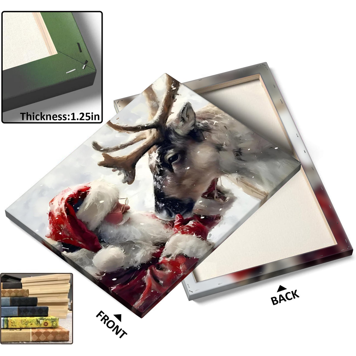 Santa Claus and Reindeer Christmas Canvas Wall Art, Winter Wonderland Holiday Wall Decor for Living Room, Bedroom and Entryway