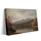 Autumn Misty Mountain Lake Landscape Painting Wall Art