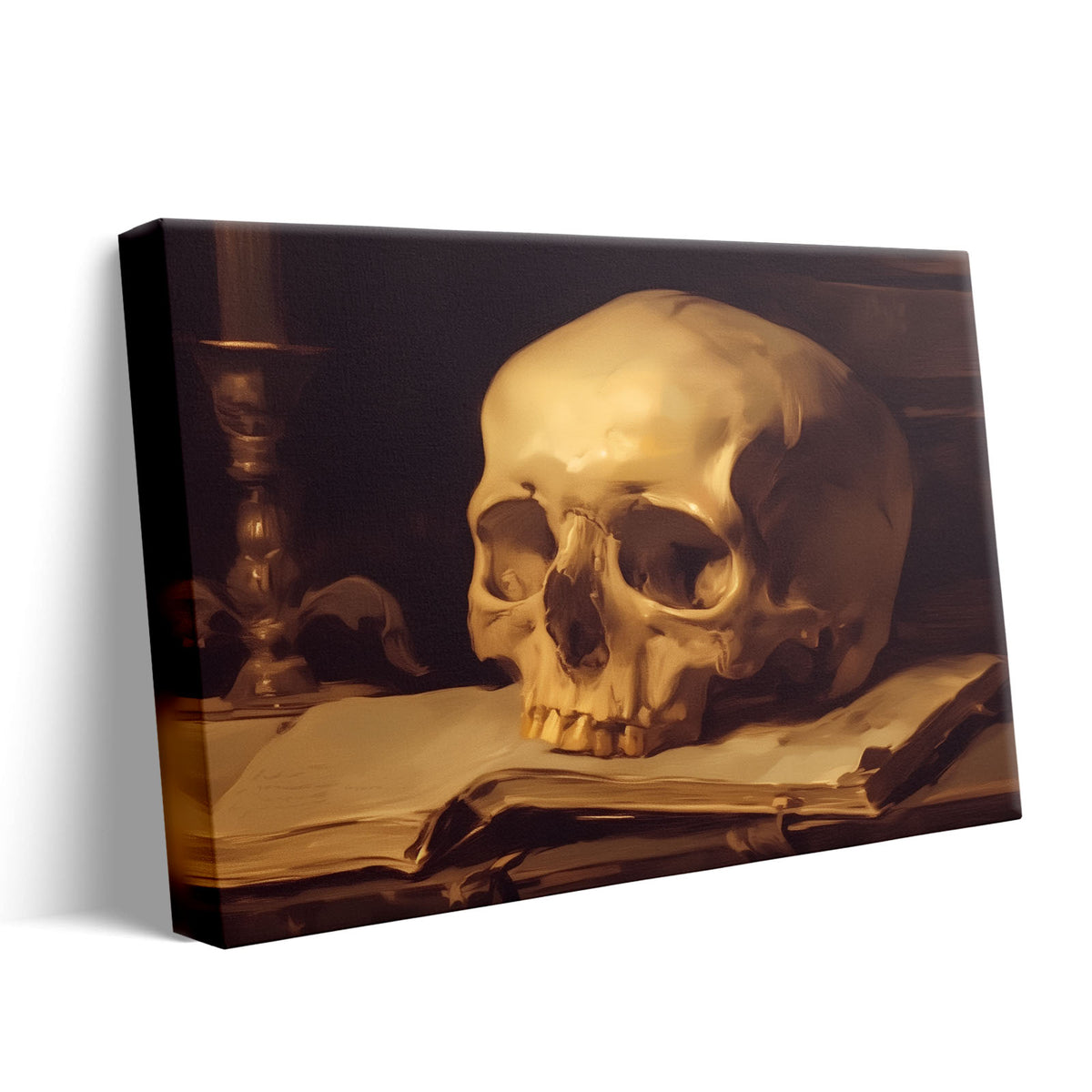 Dark Academia Skull Still Life Painting and Book Wall Art