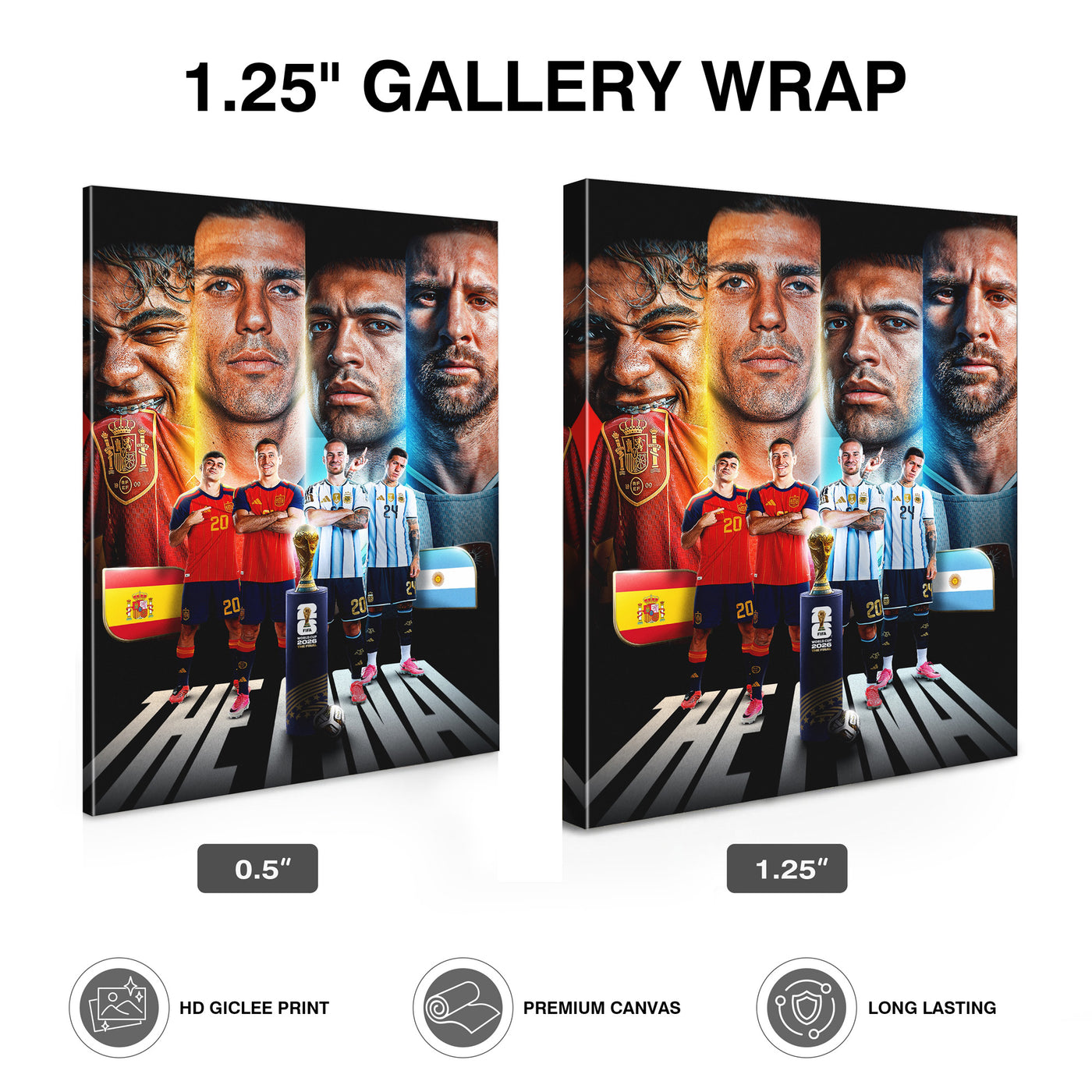 Spain vs Argentina Face-Off Canvas Wall Art – Soccer Final Player Collage