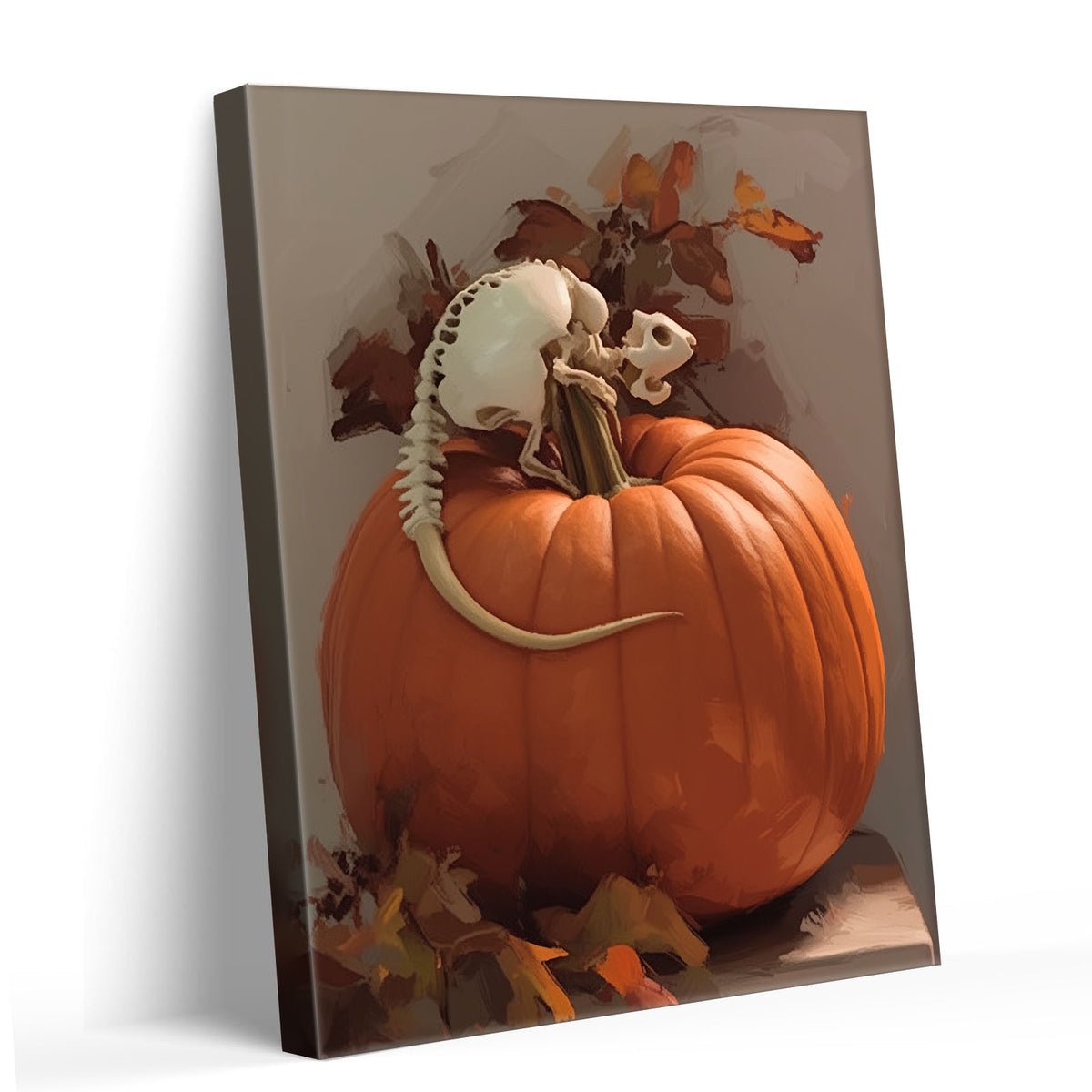 Skull Skeleton Perched on Pumpkin Halloween Wall Art
