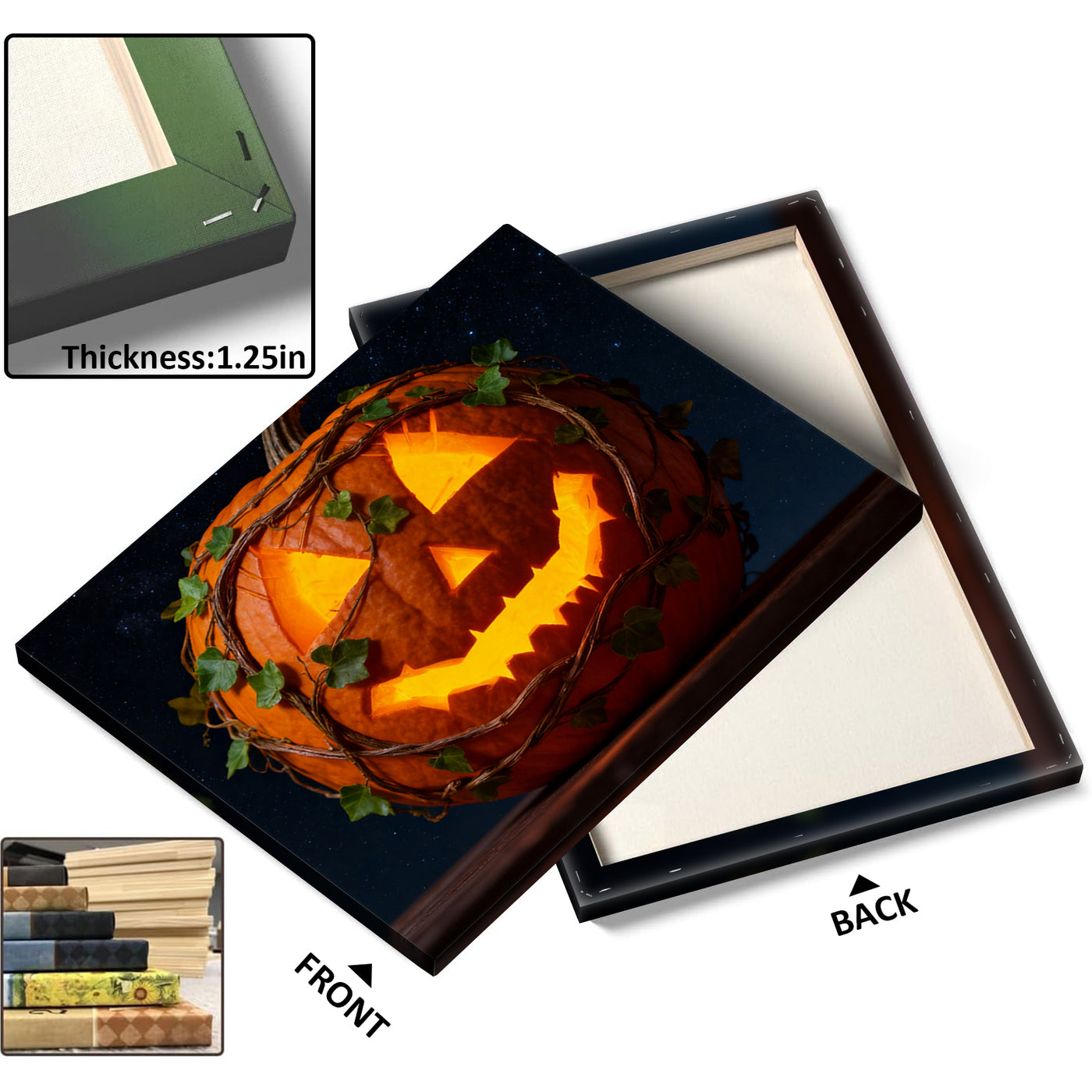 Vine-Wrapped Jack-o’-Lantern Halloween Canvas Wall Art