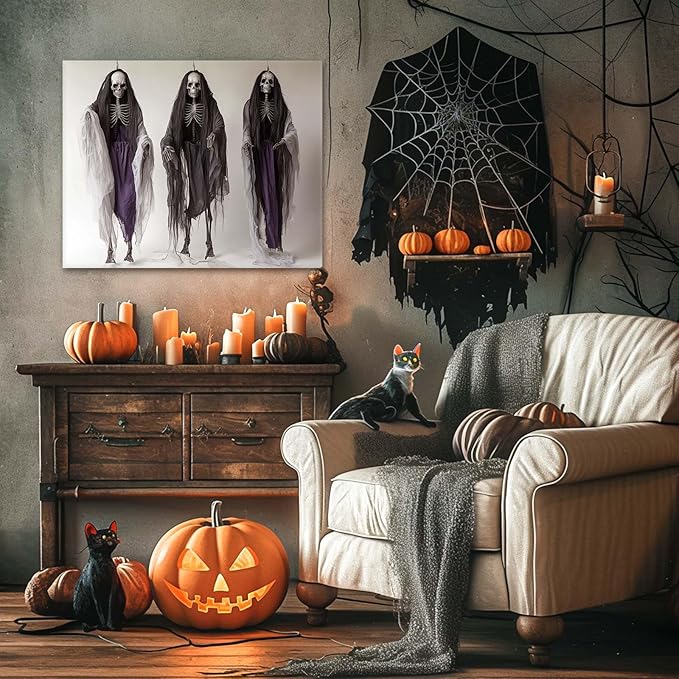 Three Hanging Skeleton Ghosts / 8"L x 10"W