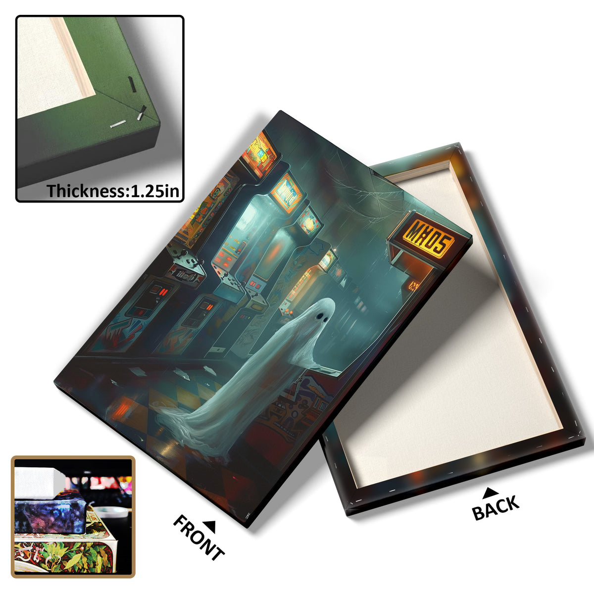 Haunted Arcade Ghost Halloween Canvas Wall Art