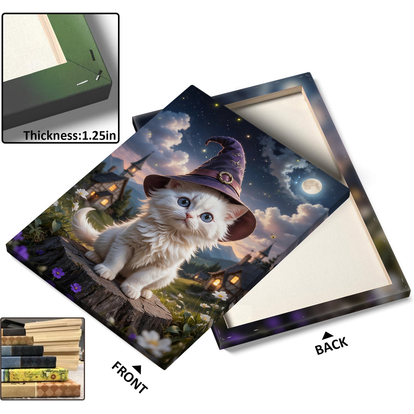 Cute Witch Cat Halloween Canvas Wall Art