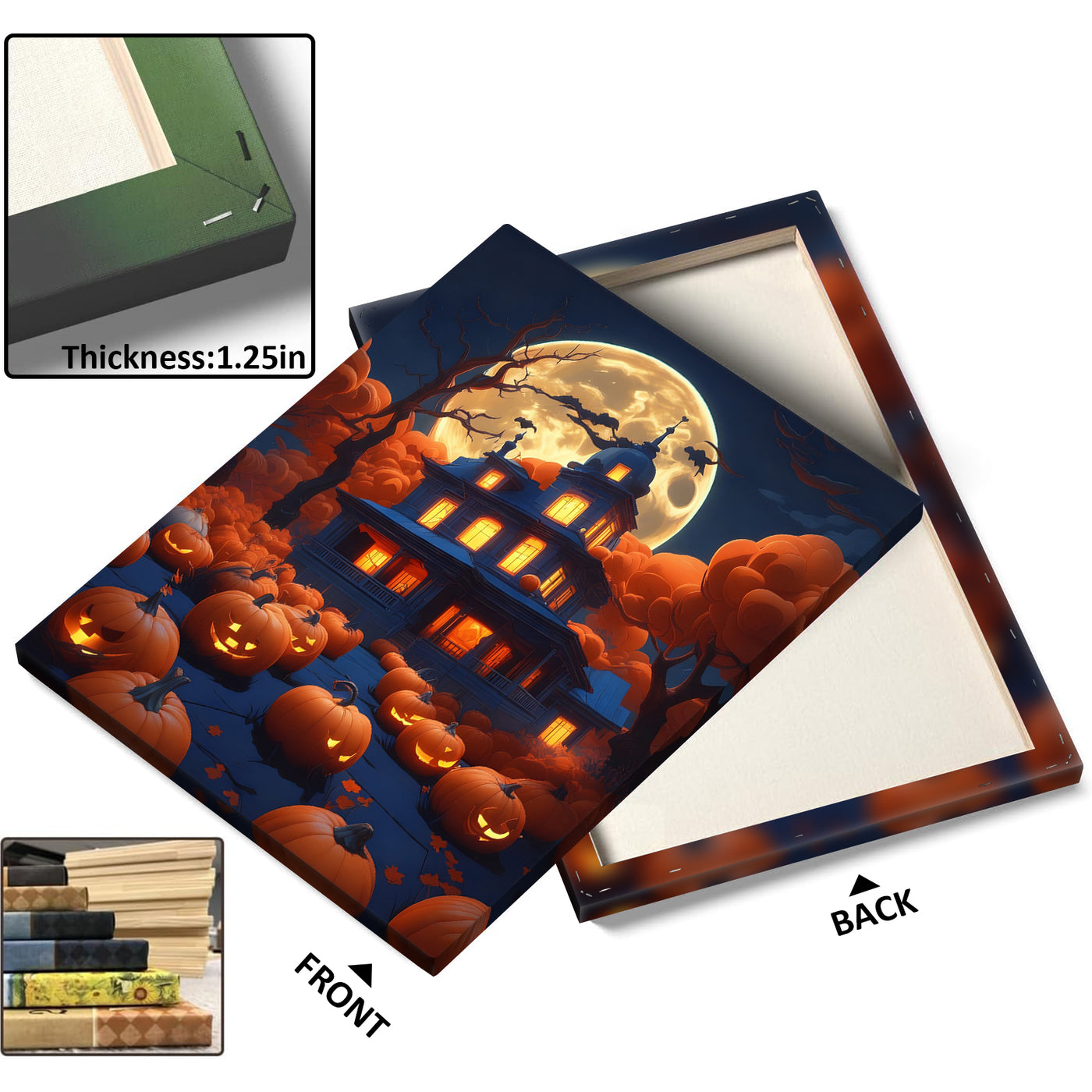 Moonlit Pumpkin Manor Halloween Canvas Wall Art