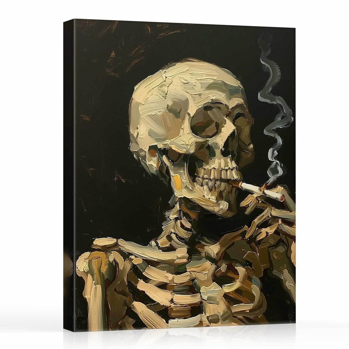 Vintage Smoking Skeleton Portrait Painting Wall Art