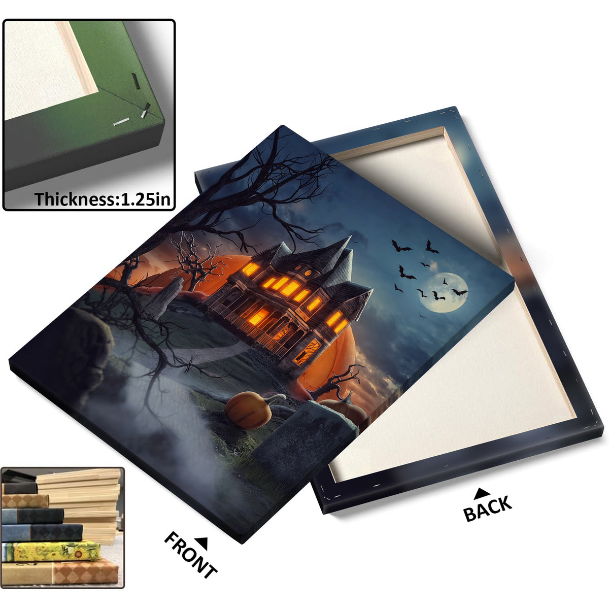 Ghostly Pumpkin Manor Halloween Canvas Wall Art