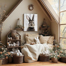 Easter Framed Canvas Wall Art Living Room Decor Rustic Bunny Poster Lovable Rabbit Front Portrait Painting Modern Artwork for Bedroom Dorm Home Office Holiday Wall Decoration