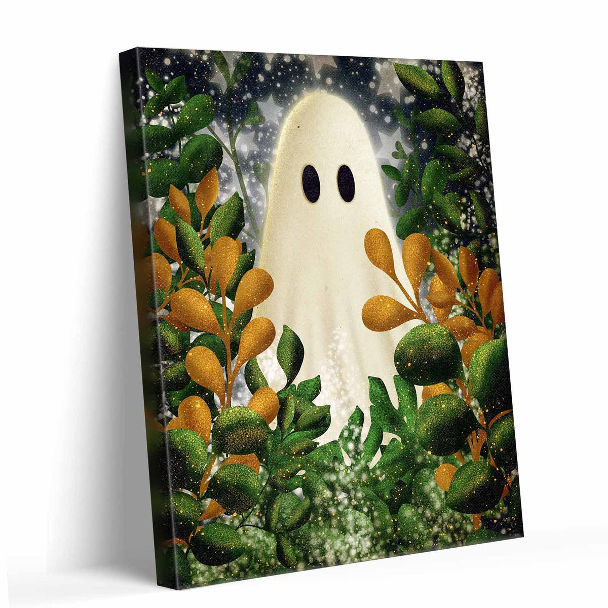 Cute Ghost Among Autumn Foliage Illustration Halloween Wall Art