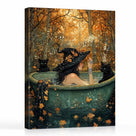 Witch in the Enchanted Forest Canvas Wall Art – Witch Hat, Black Cats and Autumn Magic Decor