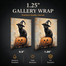 Black Cat and Pumpkin Halloween Canvas Wall Art, Gothic Fall Decor for Living Room, Bedroom and Entryway