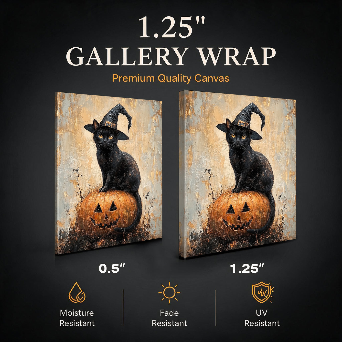 Black Cat and Pumpkin Halloween Canvas Wall Art, Gothic Fall Decor for Living Room, Bedroom and Entryway
