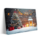 Rustic Christmas Cottage Canvas Wall Art, Snowy Holiday Scenes with Christmas Trees, Lanterns and Gingerbread Decor